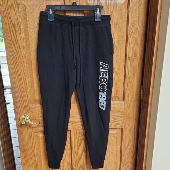 Aeropostale Black Sweatpants with White Logo - Picture 1 of 5